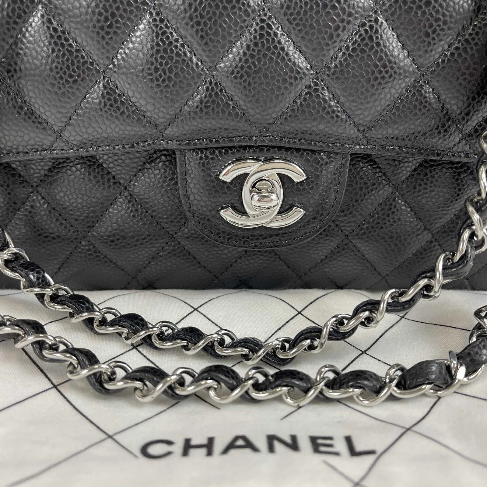 CHANEL - NEW 2021 Timeless Black Medium Double Flap Caviar Crossbody Shoulder Bag