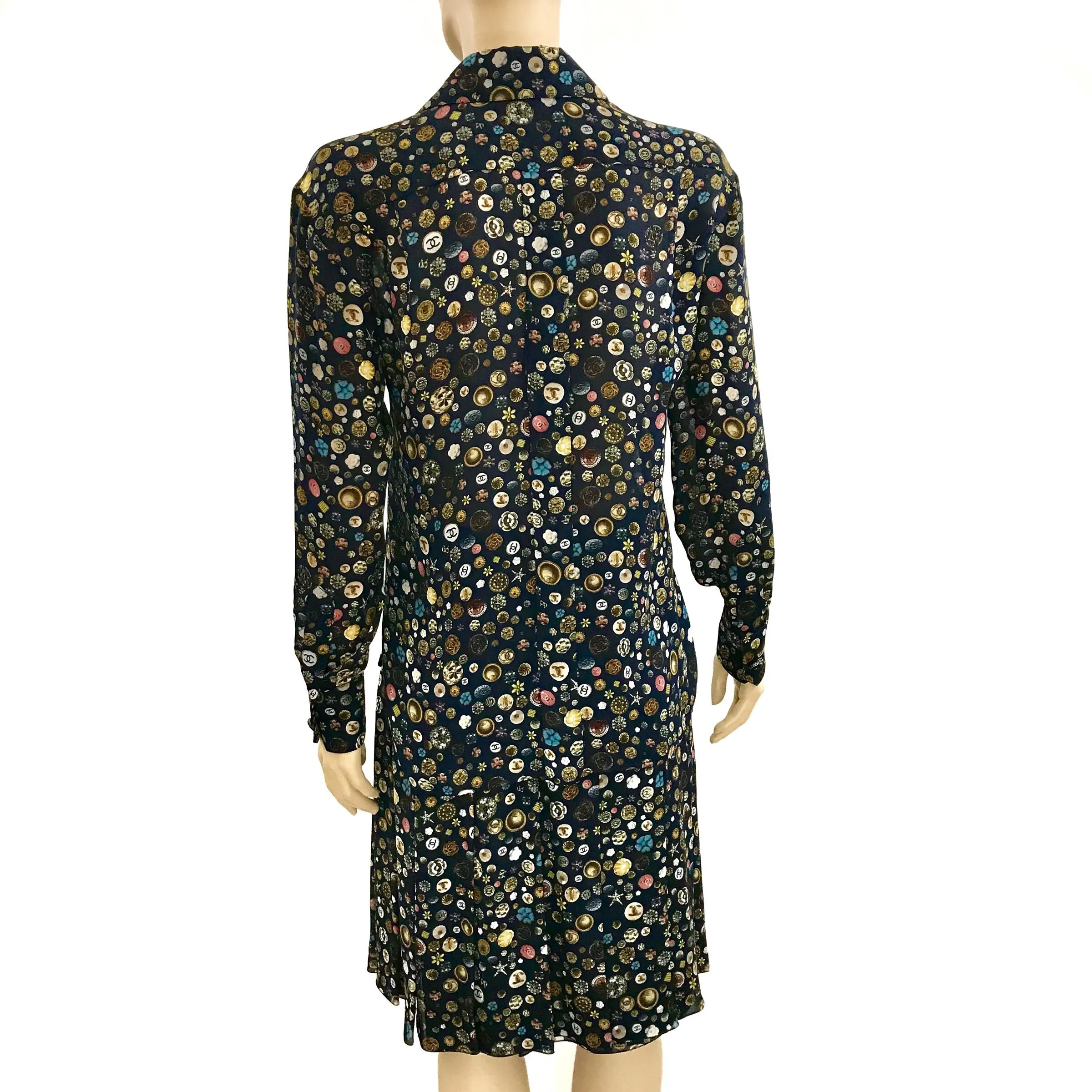 Chanel Silk Button Print 2pc Set Blouse and Skirt