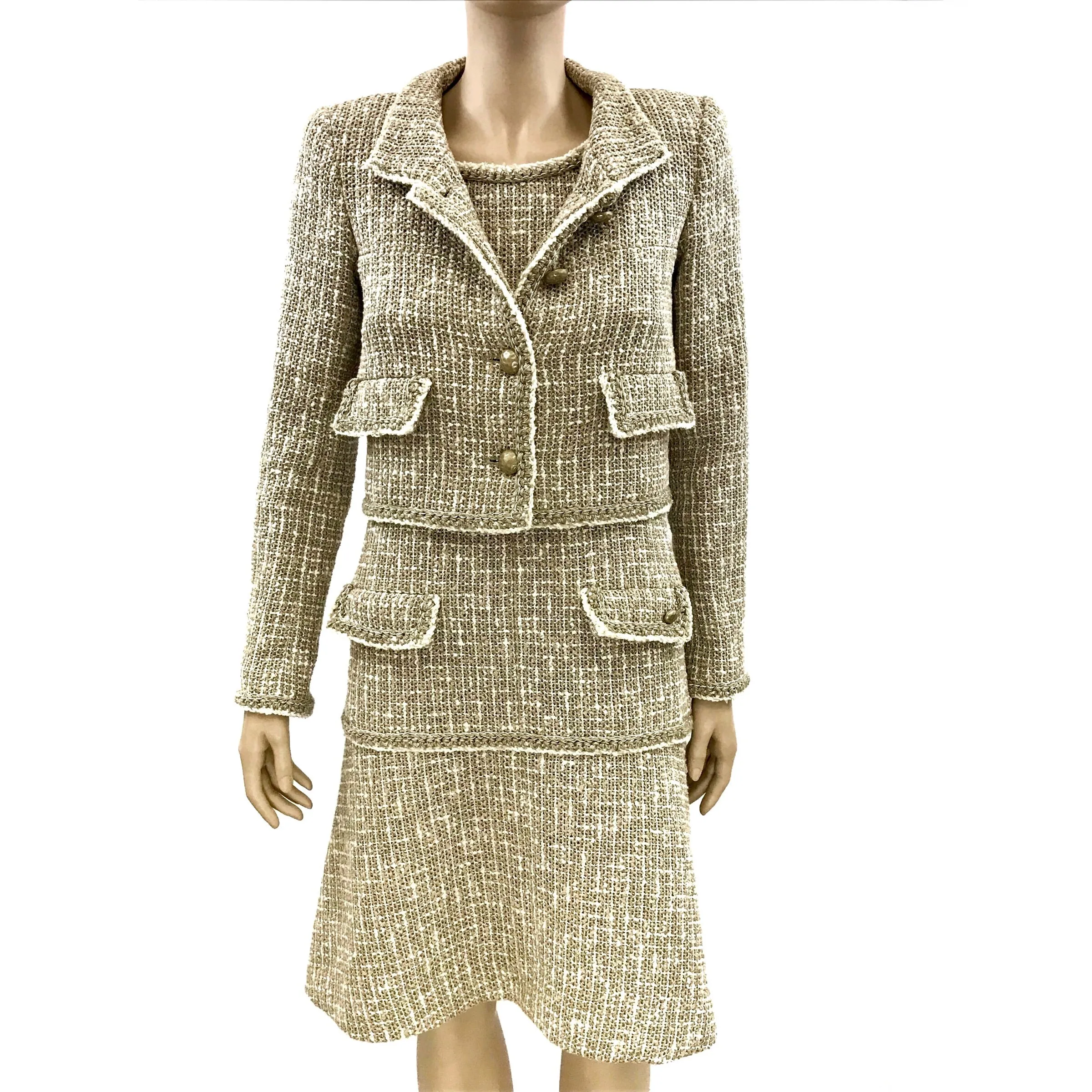 Chanel Tan Gold Tweed Fantasy Sleeveless Dress