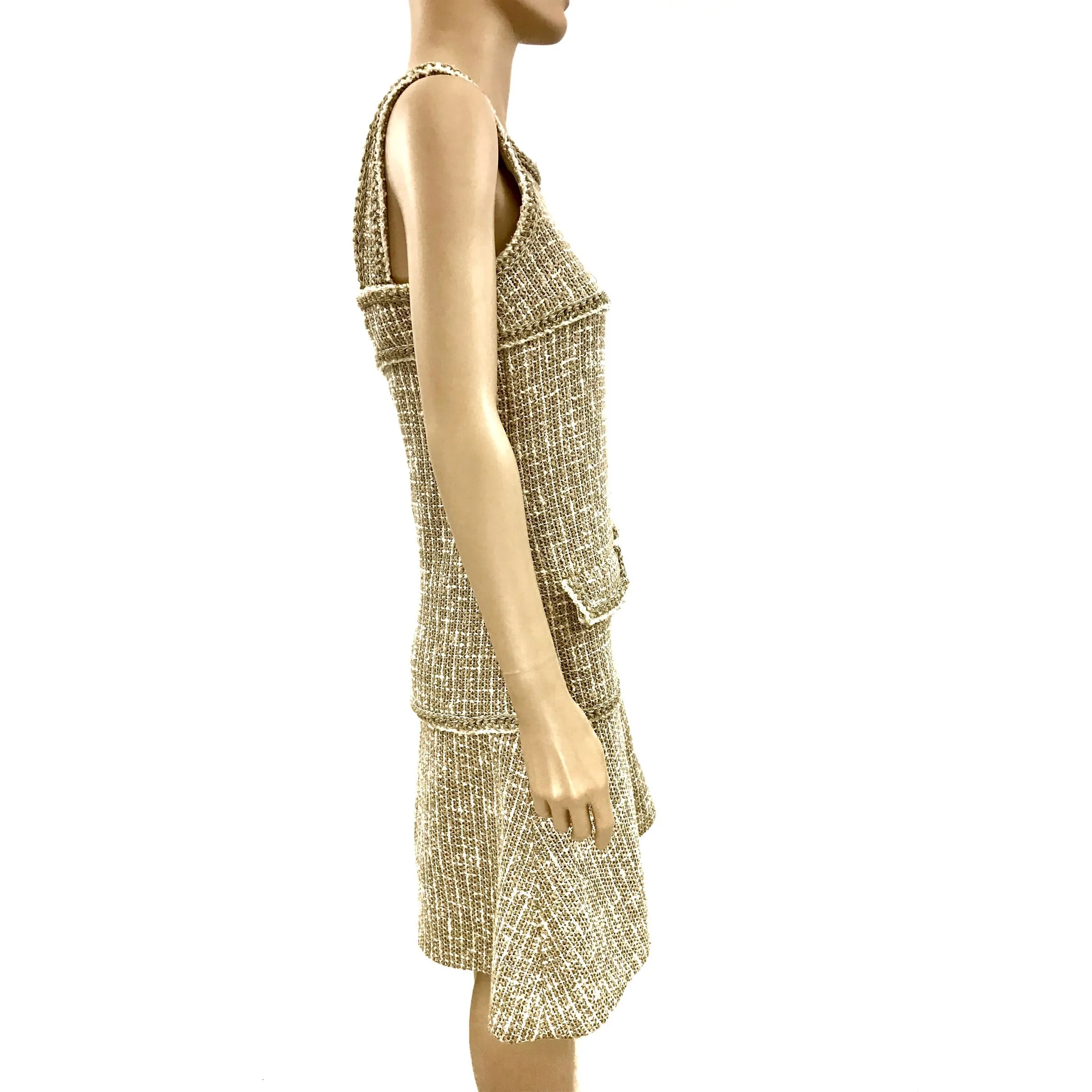 Chanel Tan Gold Tweed Fantasy Sleeveless Dress