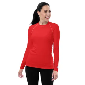 Classic Comfort: Women's Solid Color Long Sleeve Rash Guard - Scarlet