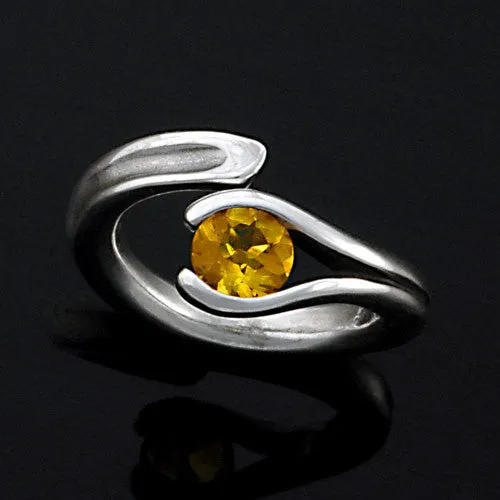 Designer Sterling Silver Tension Set Citrine Ring