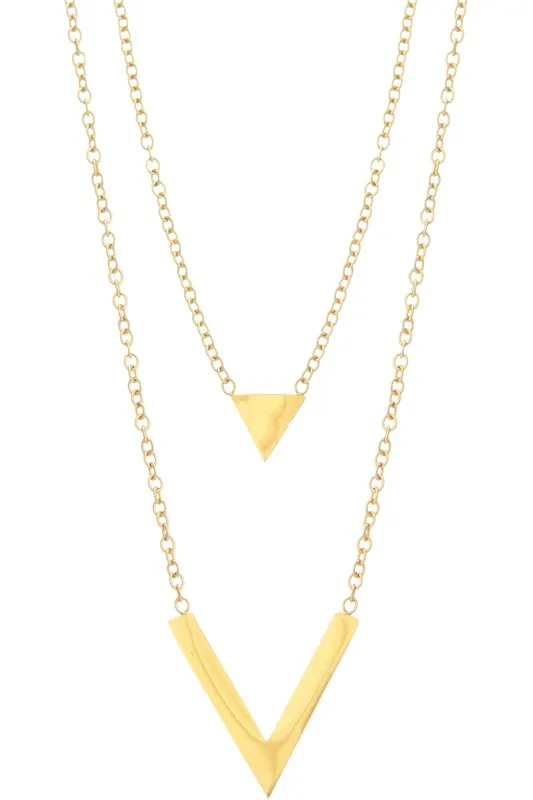 Double Pendant Triangle Necklace- Gold, Silver