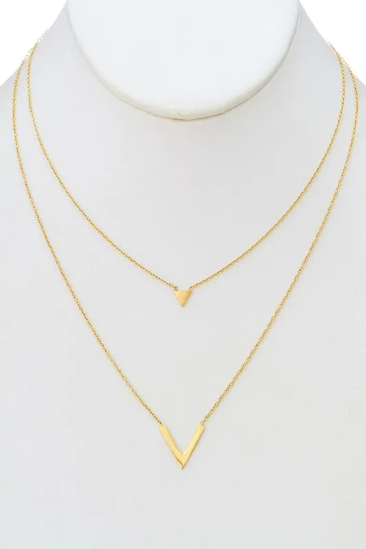 Double Pendant Triangle Necklace- Gold, Silver