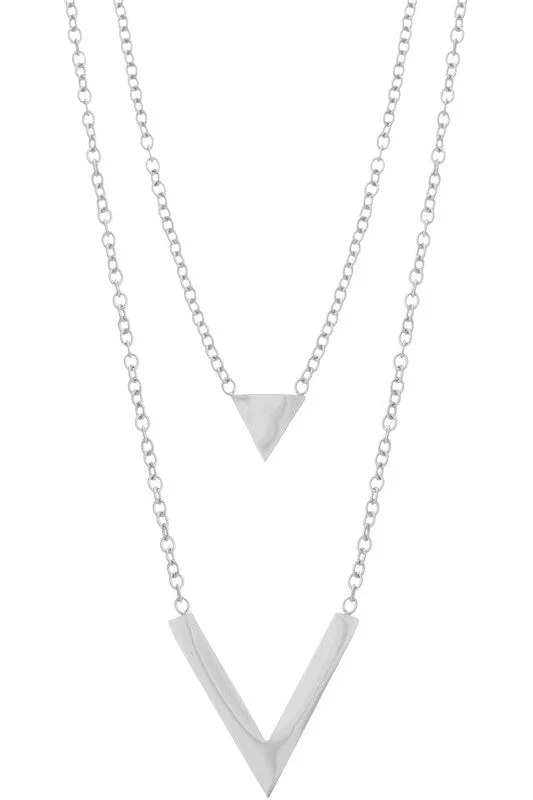 Double Pendant Triangle Necklace- Gold, Silver