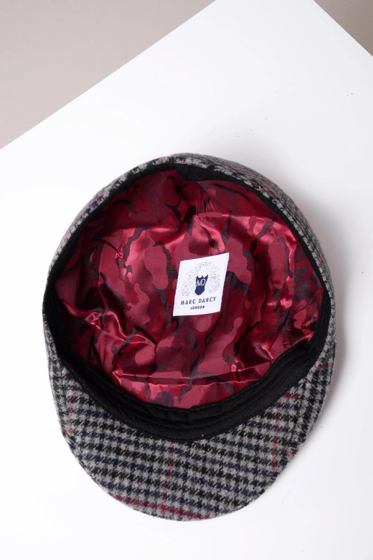 EDWARD - Navy Grey Check Tweed Flat Cap