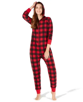 Family PJs Women's Buffalo-Check Hooded Cozy Fleece Pajamas, Red/Black, M