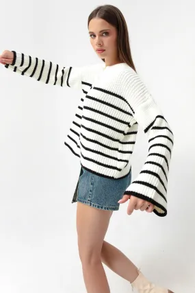 Female Striped Gold Button Detailed Knitwear Sweater