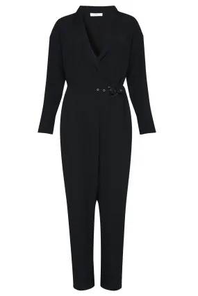 Glamorous Black V- Neck Belted Jumpsuit