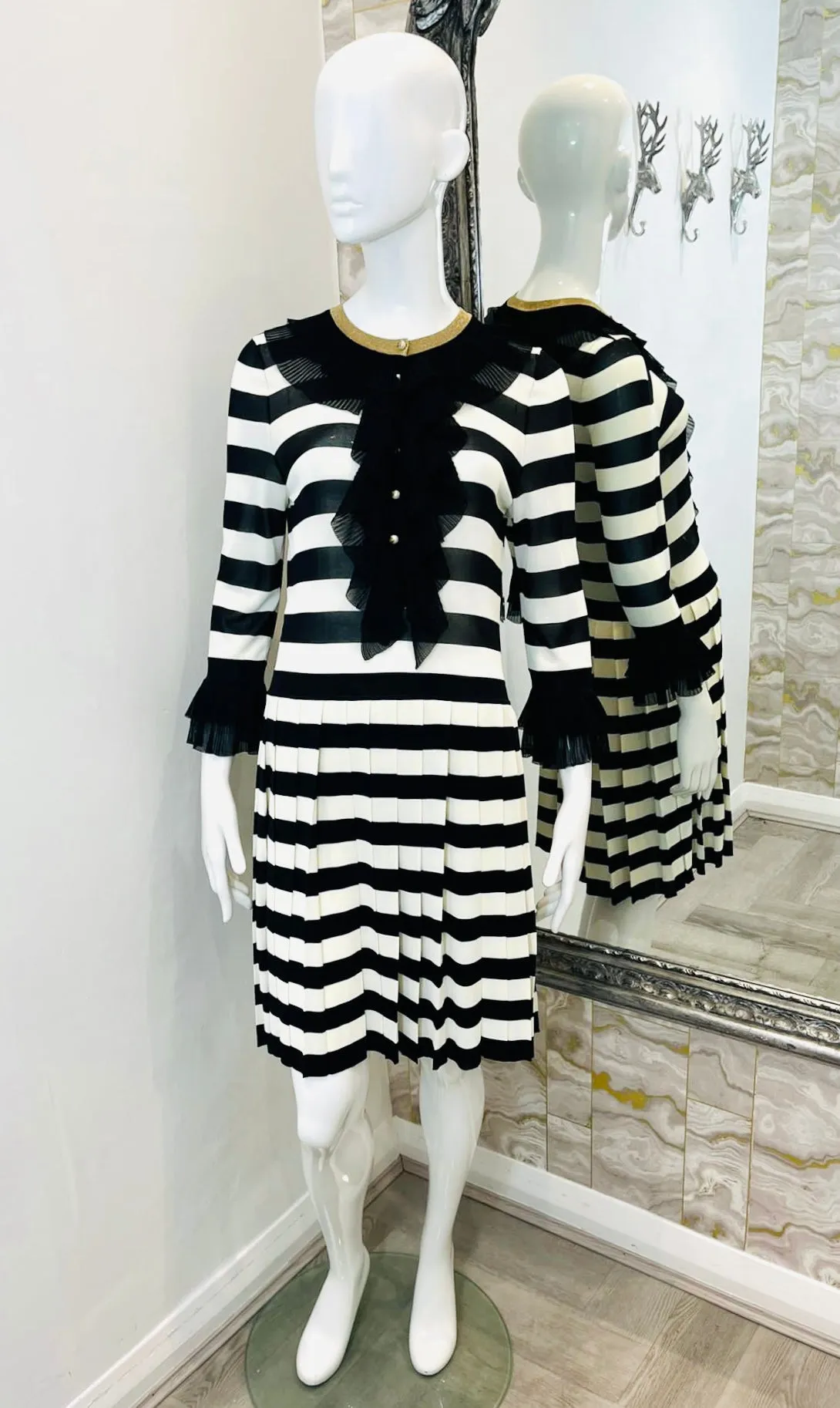 Gucci Striped Dress with 'GG' Pearl Buttons. Size L