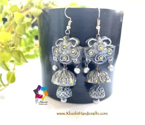 Handmade Terracotta Jhumkas in Black and Silver