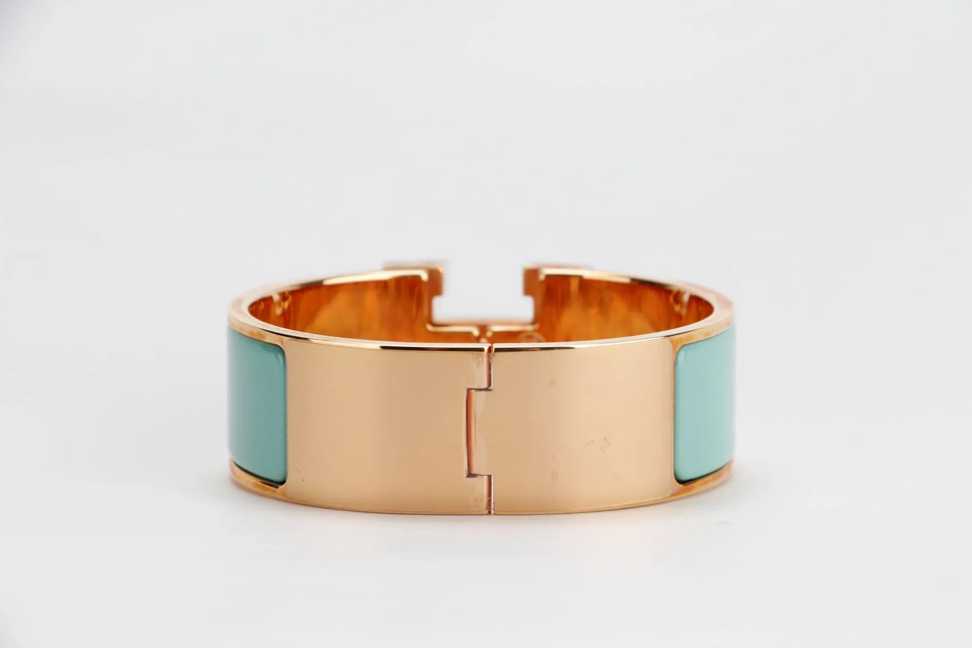 Hermes Clic Clac 2cm MM Size, Blue Atoll Color, Rose Gold Hardware, with Dust Cover & Box