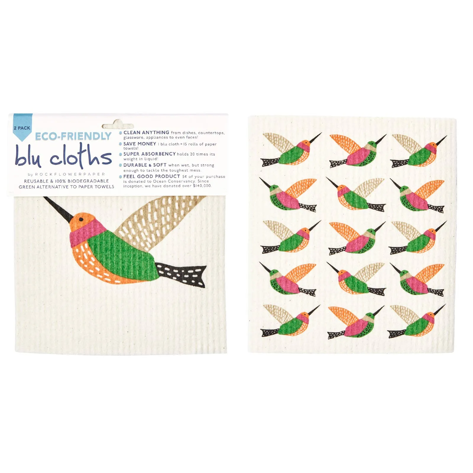 Hummingbirds Eco-Friendly blu Sponge Cloth  - Set of 2