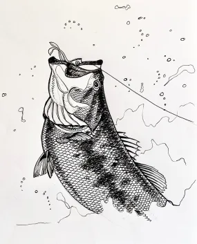 Largemouth Bass Unframed Original Ink Drawing