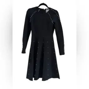 Lela Rose Black with Pearls Detail Fit Flare Knit Dress