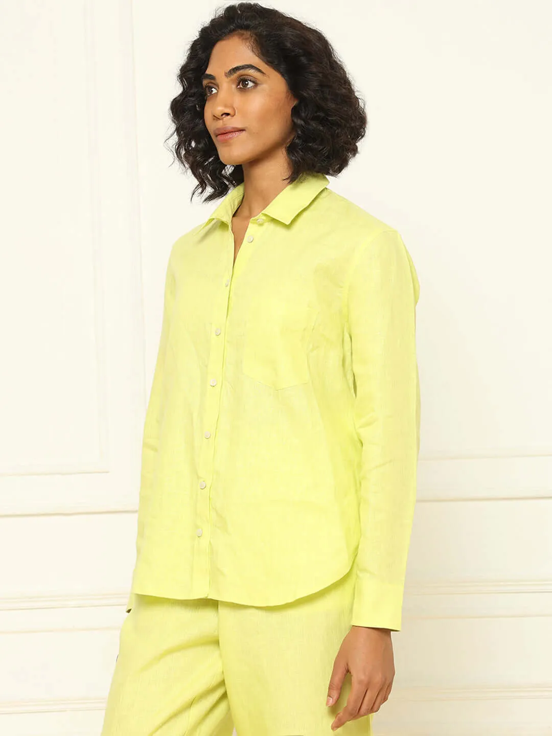 Lime Linen Shirt & Tapered Pants