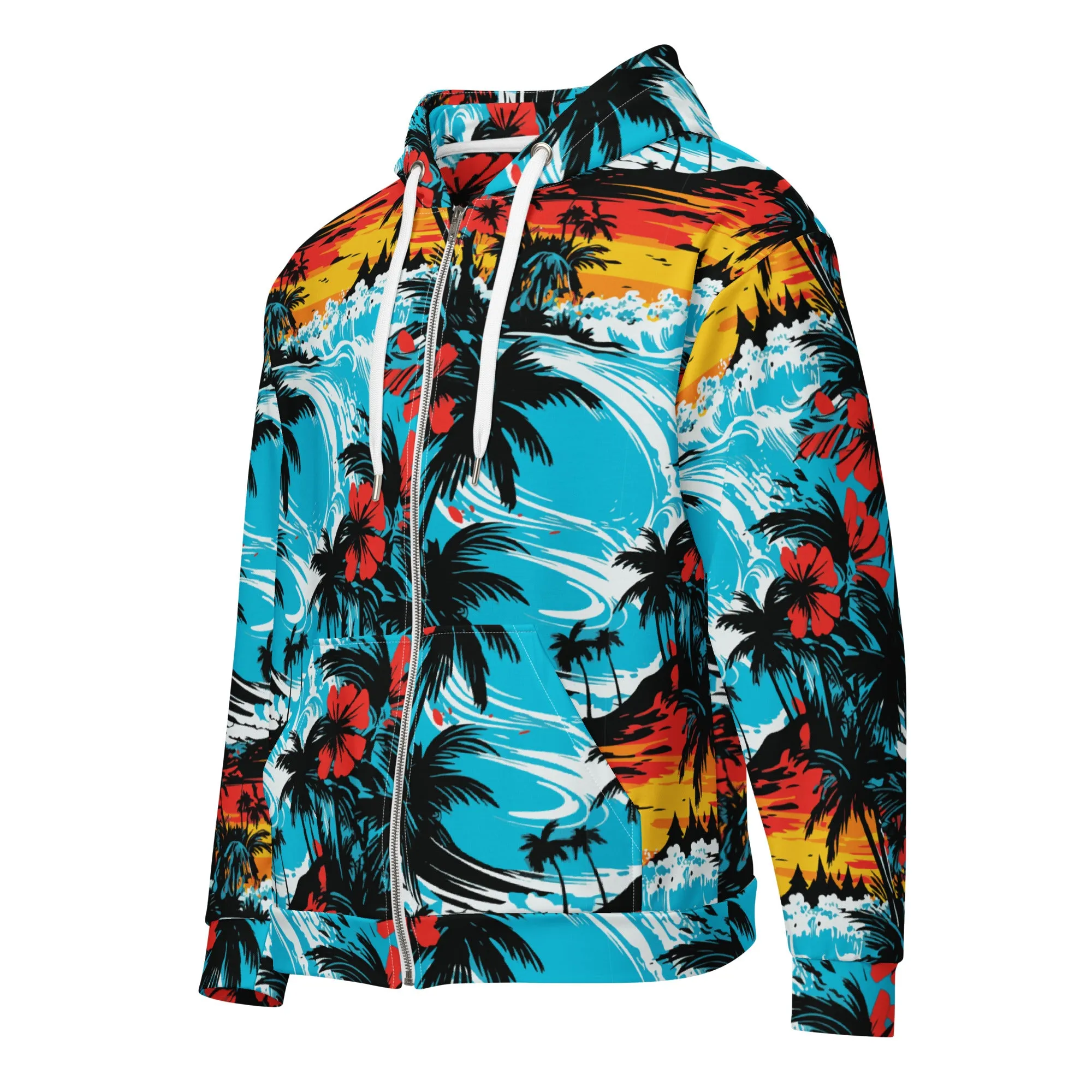 Mens Zip Hoodie - Sunset Waves 001