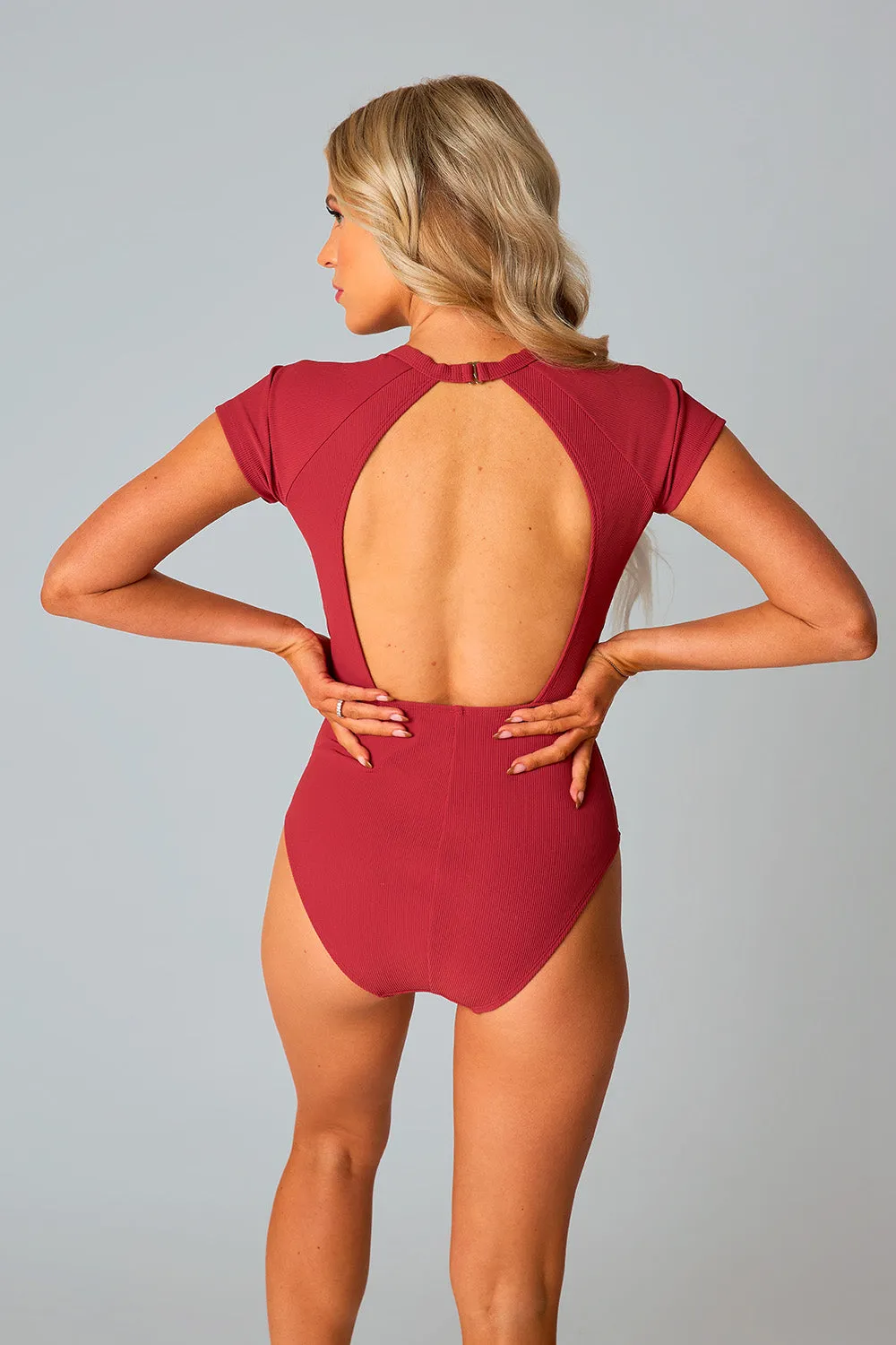 Mona Short Sleeve One-Piece Swimsuit - Rust