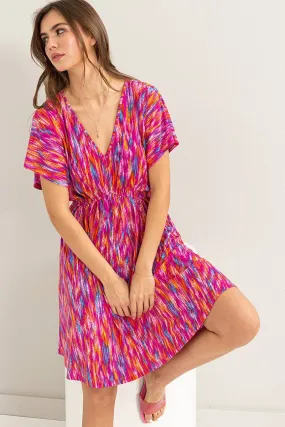 MULTI IKAT PRINT V-NECK JERSEY DRESS