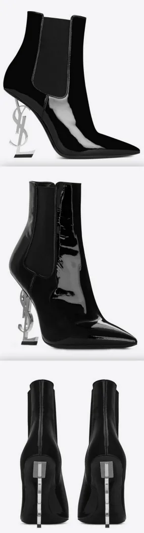 'Opyum' Booties in Black Patent Leather