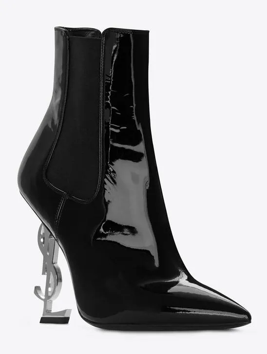 'Opyum' Booties in Black Patent Leather