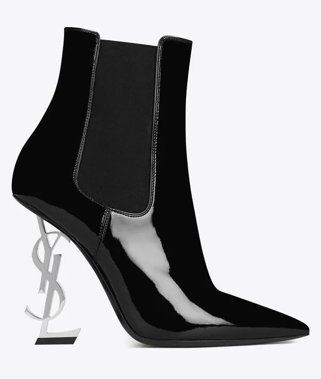 'Opyum' Booties in Black Patent Leather