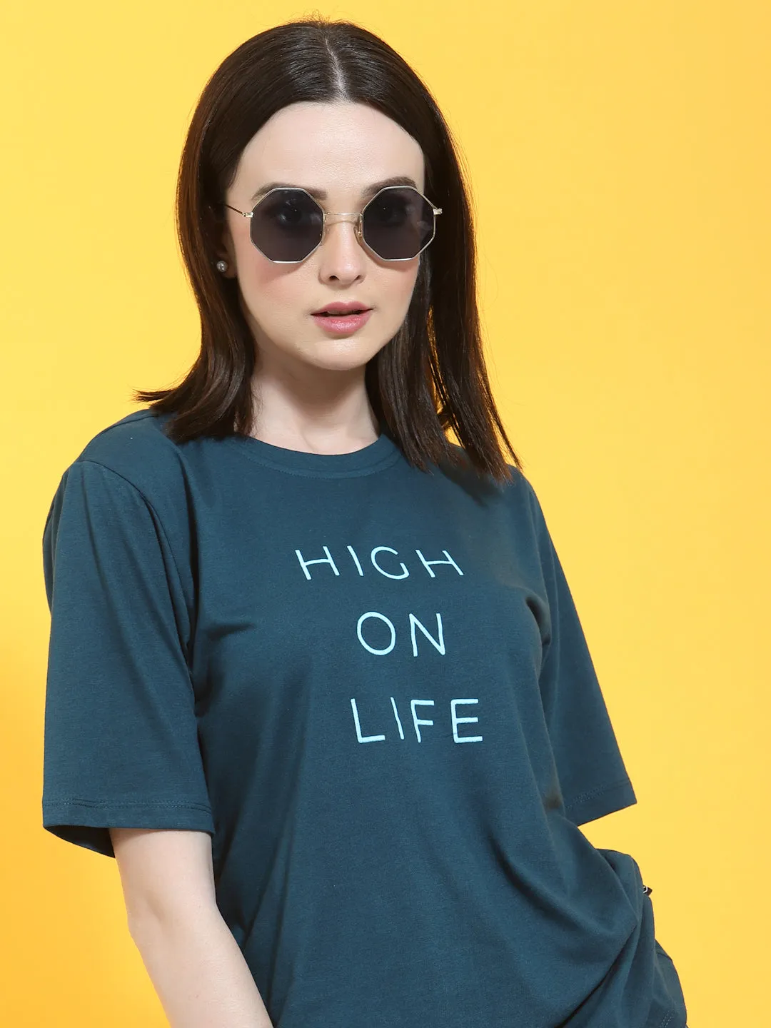 Oversized Half Sleeves Printed Round Neck T-Shirt