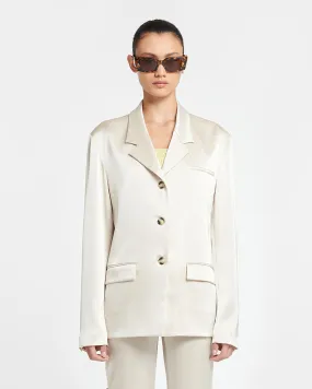 Patri - Slip Satin Blazer - Creme