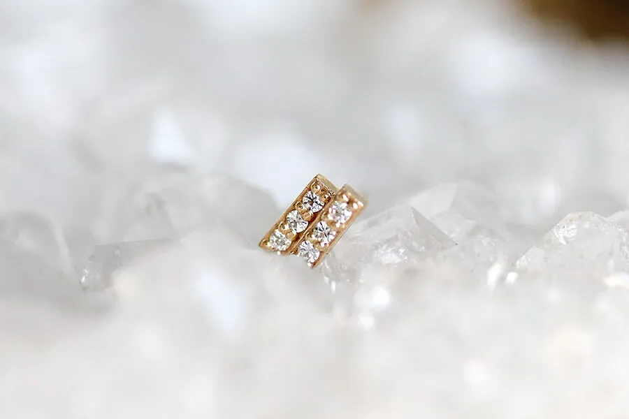 Pave Diamond Bar Studs - 3 Stone