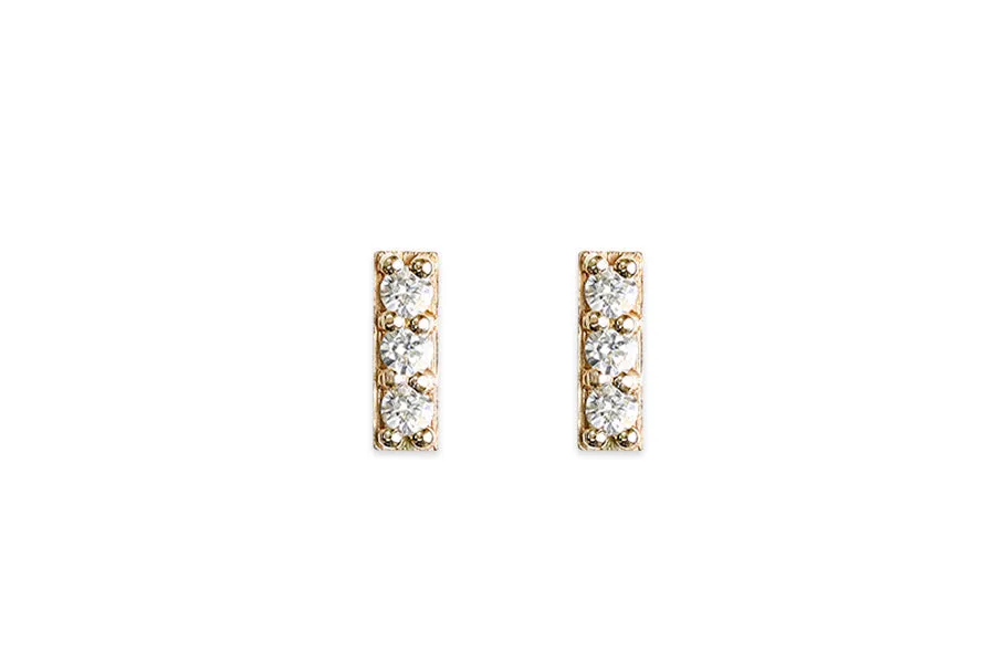 Pave Diamond Bar Studs - 3 Stone