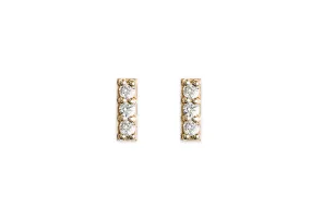 Pave Diamond Bar Studs - 3 Stone