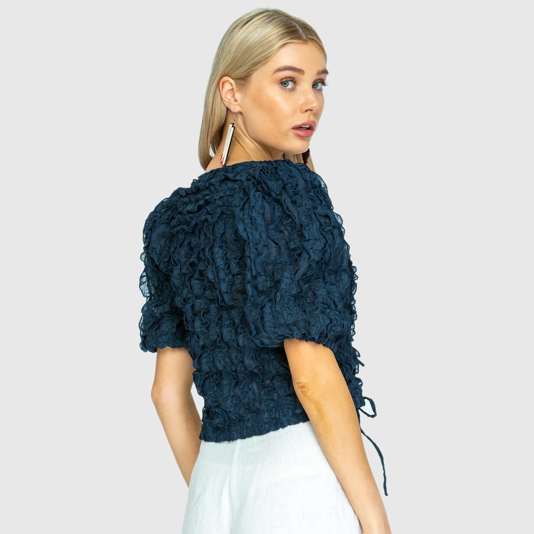 POSIE TIE TOP - NAVY BLUE