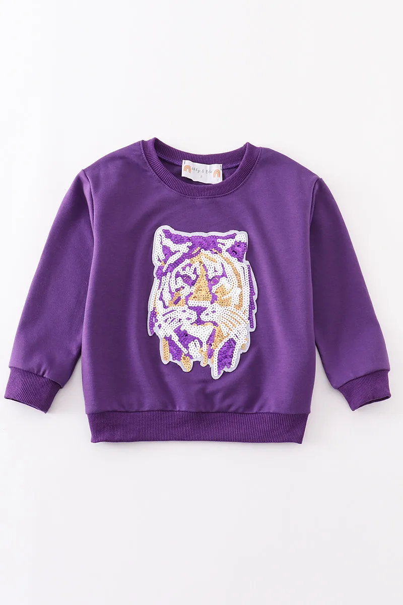 Purple LSU Tiger Sequin Sweatshirt Mom & Me