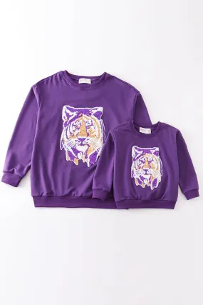 Purple LSU Tiger Sequin Sweatshirt Mom & Me