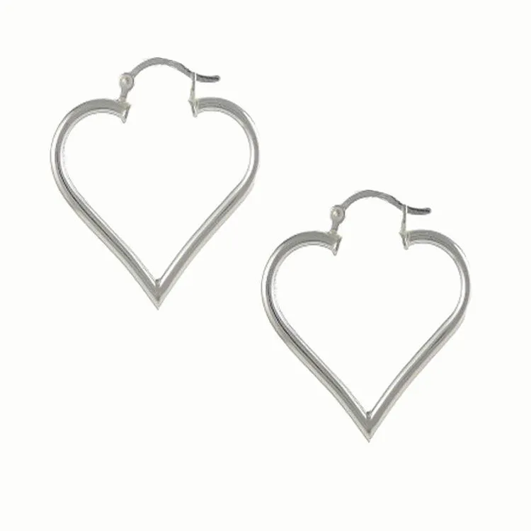 Silver Heart Hoop Earrings, 30mm Hoop Earrings Heart Shaped