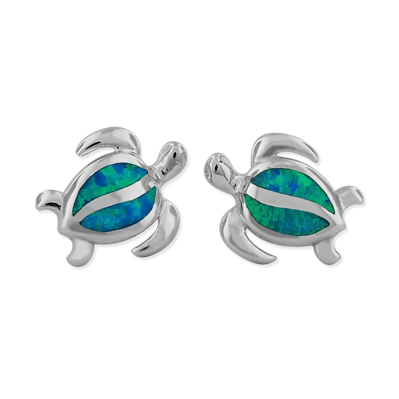 Sterling Silver Synthetic Blue Opal Turtle Stud Earrings