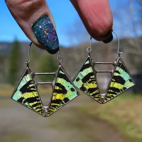 Teal & Emerald Sunset Moth Deep Vertex Hoop Earrings