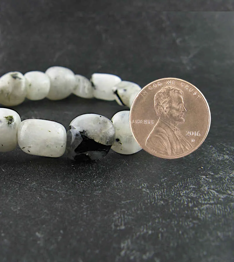 Tumbled Natural Rainbow Moonstone Stretch Bracelet