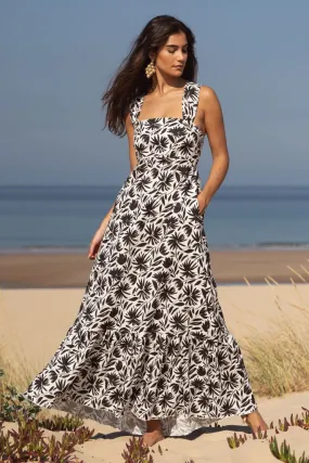 Vestido Buzios Flowers Black Linho