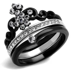 WildKlass Stainless Steel Ring Two-Tone IP Black Women AAA Grade CZ Clear