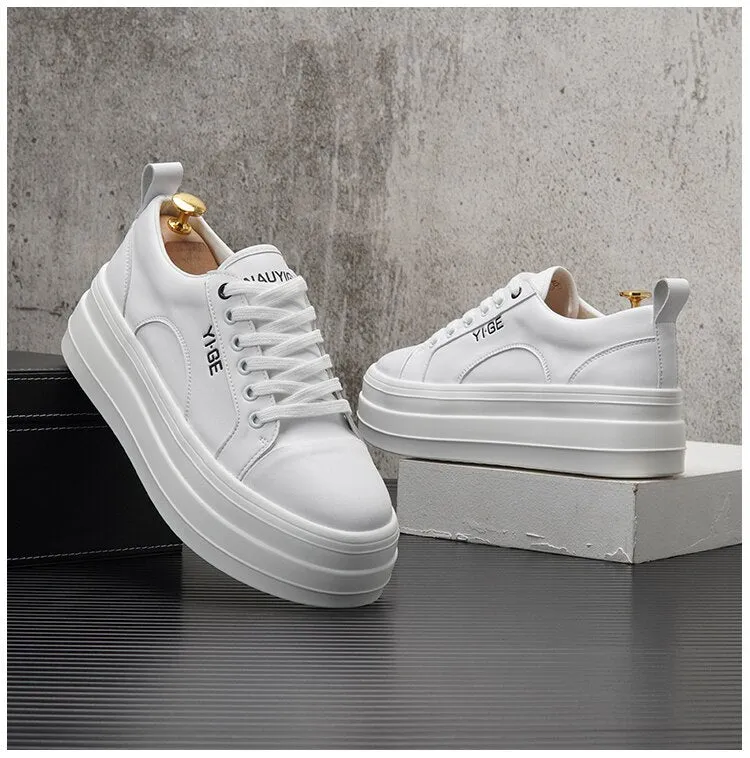 Xituodai  New White Leather Men Casual Shoes fashion Platform Sneakers Trainers Height Increasing Shoes Chaussure Homme